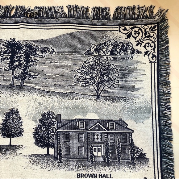 Blue Cream Academic Tapestry Blanket Fringe Woven Throw Brewster Academy - Picture 5 of 9